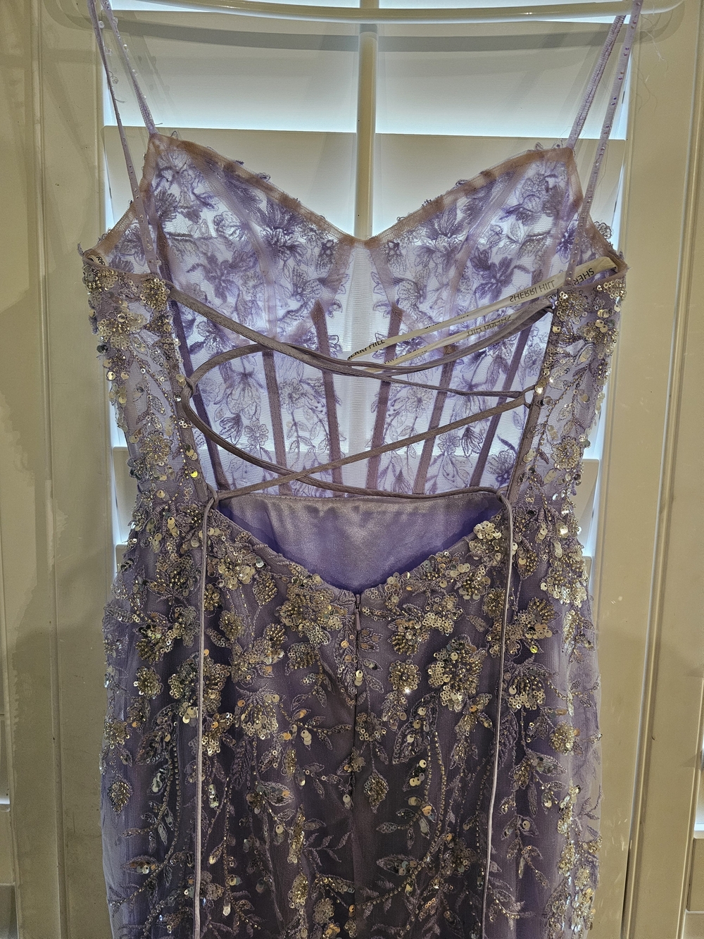 Sherri Hill Lavender/Lilac Beaded Sequin Lace Corset Gown – Size 4 - Picture 2 of 10